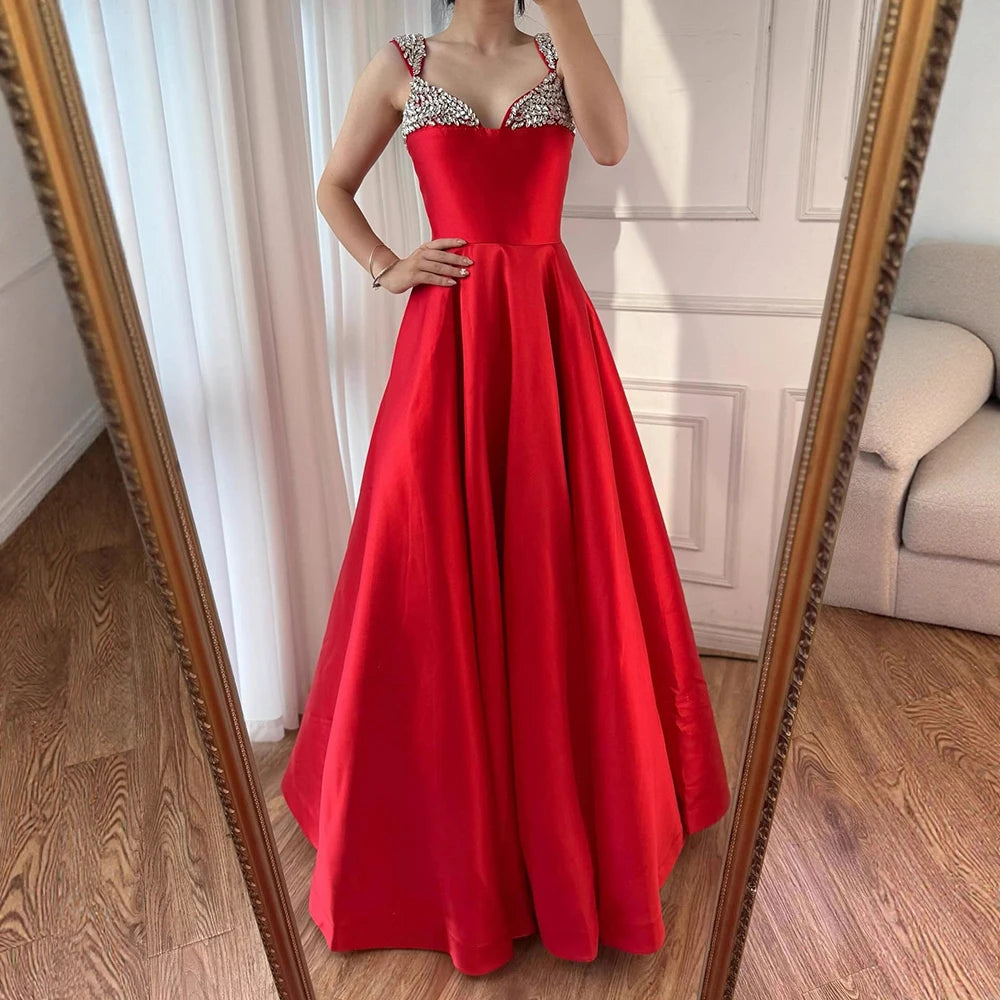 Luxury Red Beaded A-Line Prom Dress with Spaghetti Straps LA73049 - SERENE HILL