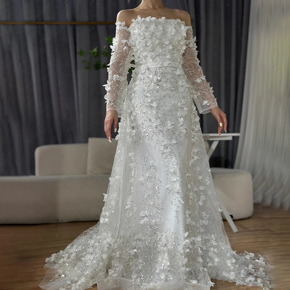 Pink Beaded Mermaid Evening Gown with Overskirt and Appliques LA72641 - SERENE HILL