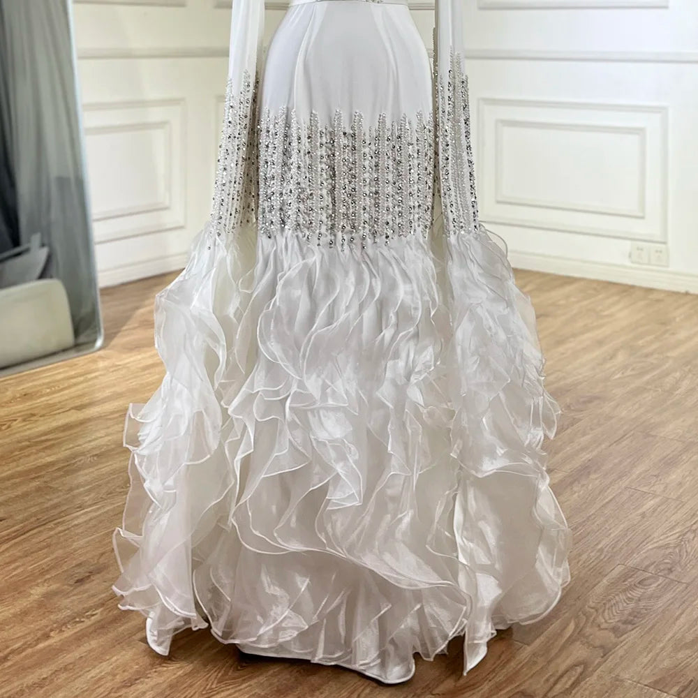 Elegant Nude Beaded Evening Dress with Cape Sleeves LA72317C - SERENE HILL