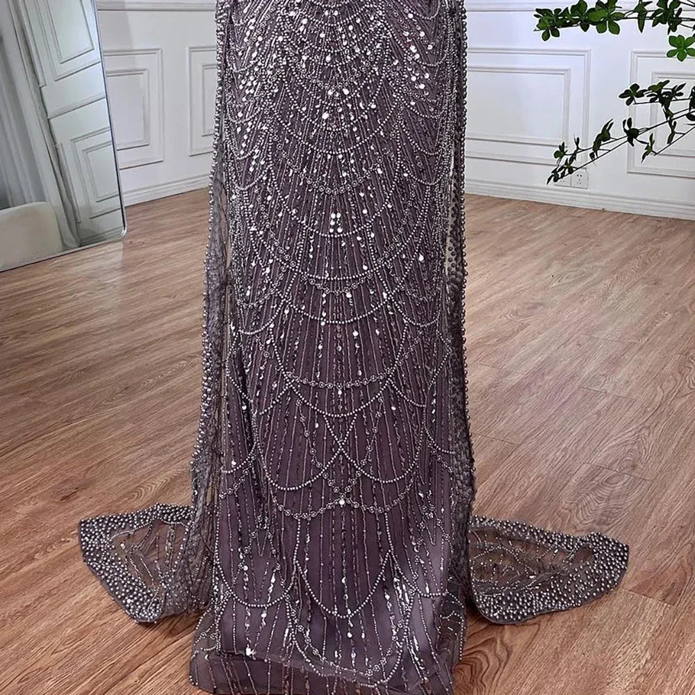 Luxury Beaded Gown With Cape Sleeves LA72160A - SERENE HILL