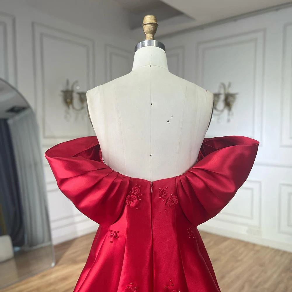 Luxury Dubai Saudi Arabia Elegant Off-Shoulder Wine Red A Line Evening Dress with Appliques Gown for Formal Occasion LA72778 - SERENE HILL