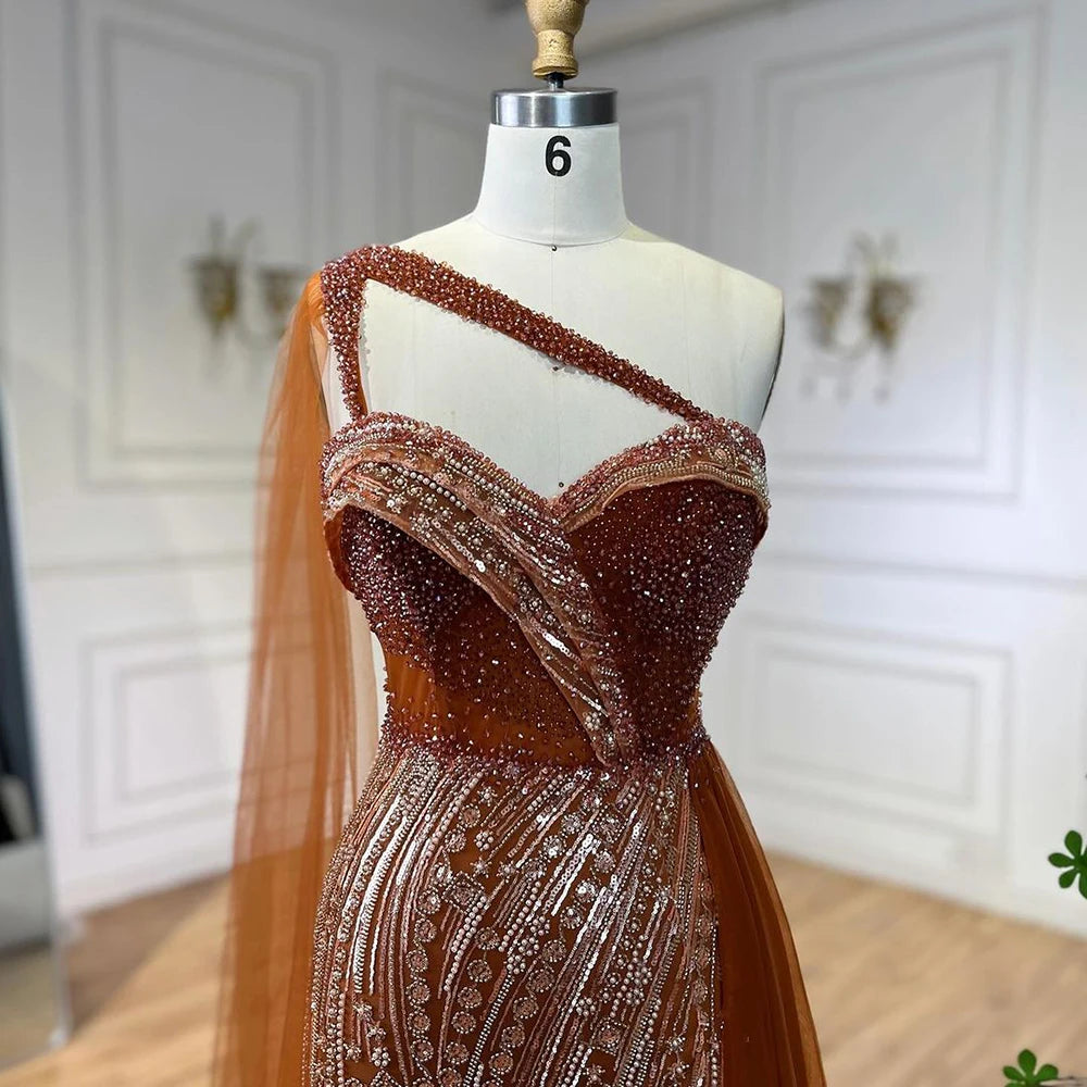 Luxury Green One Shoulder Mermaid Evening Dress with Cape LA72472 - SERENE HILL