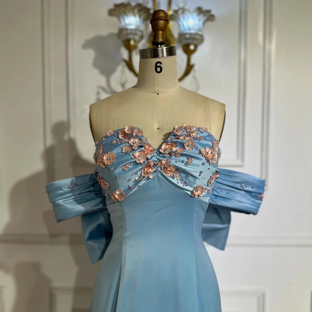 Luxury Dubai Arabic Blue Beaded A-Line Saudi Evening Gown for Formal Occasion LA72792 - SERENE HILL