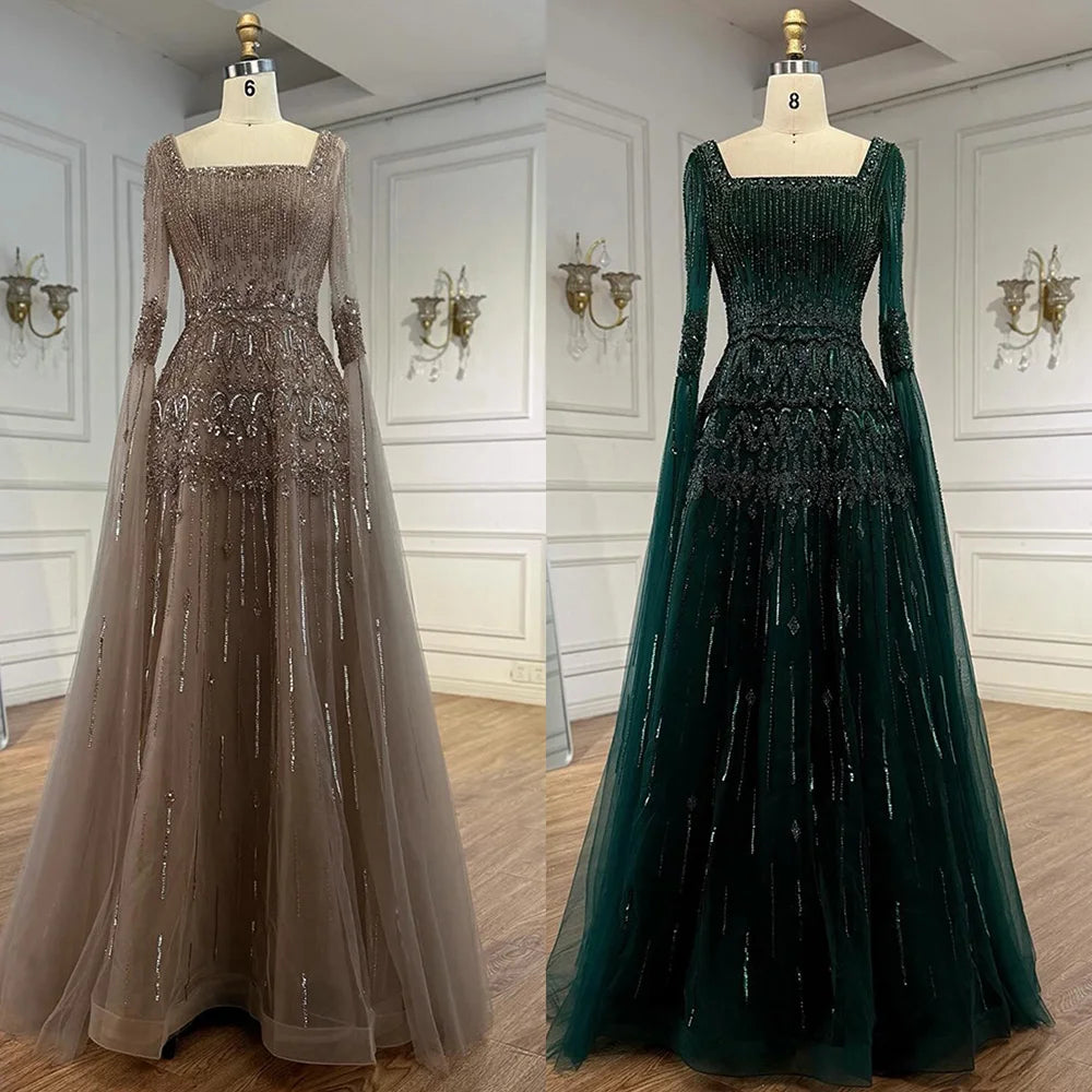 Luxury Green A-LineBeaded Evening Dress with Cape Sleeves LA73089 - SERENE HILL