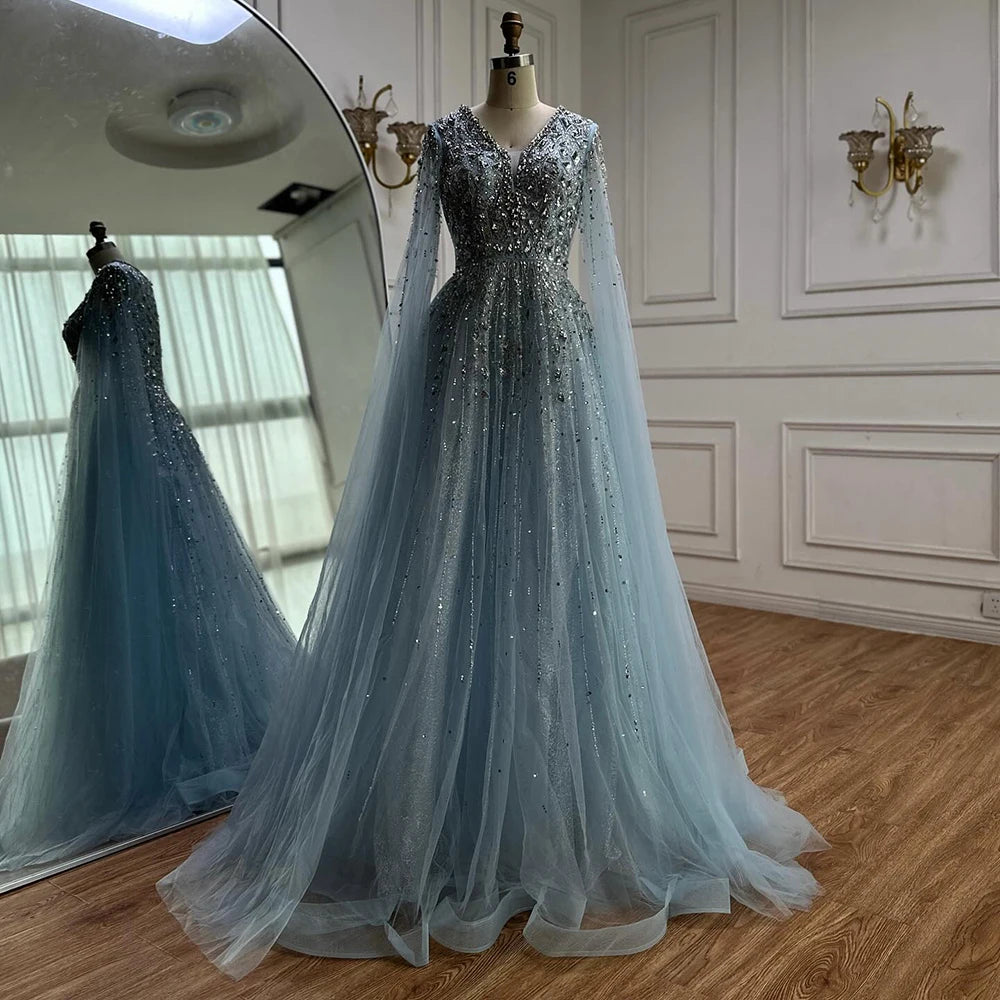 Luxury Blue Evening Dress with Cape 2025 LA72968 - SERENE HILL
