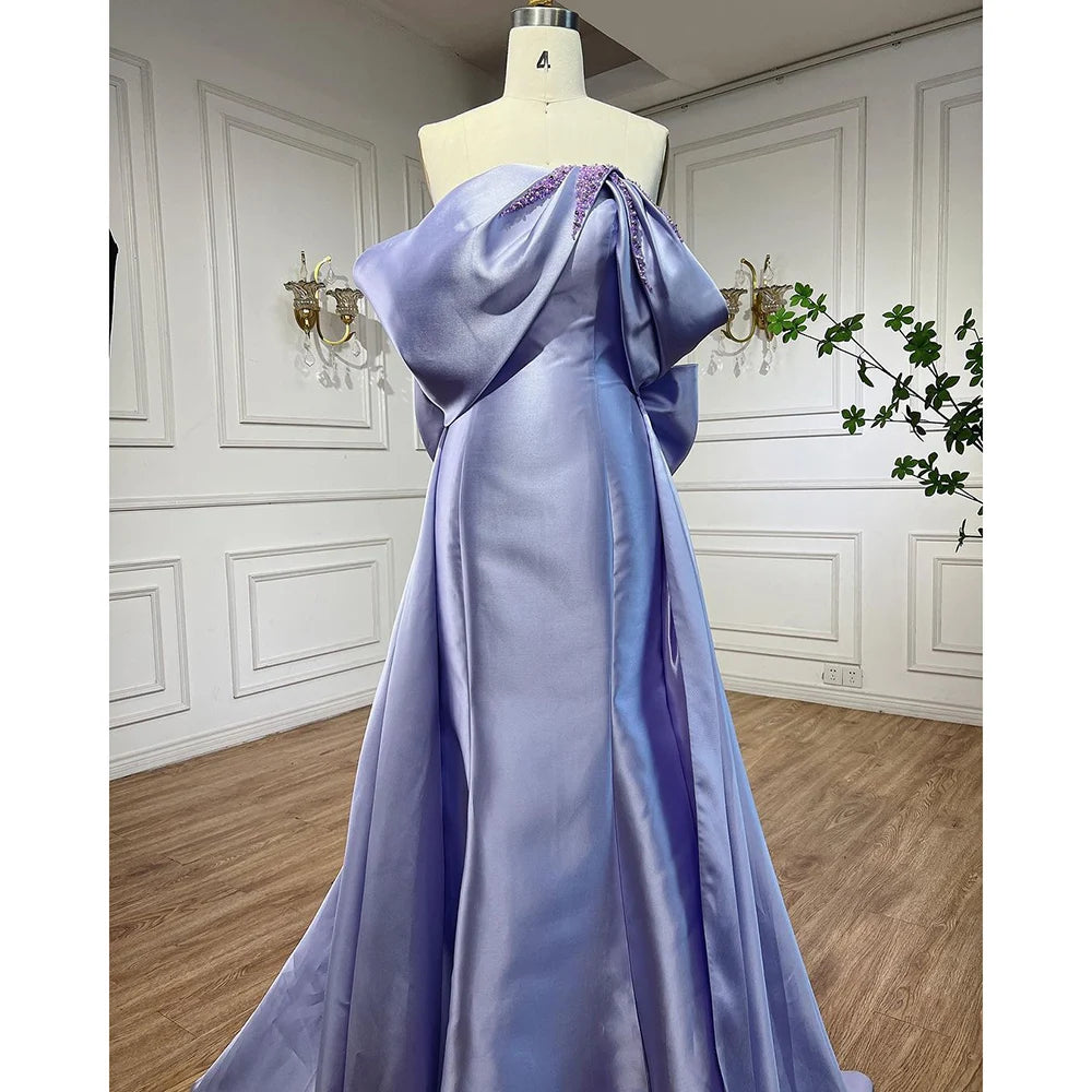 Elegant Off Shoulder Lilac Evening Dress with Overskirt LA72075 - SERENE HILL