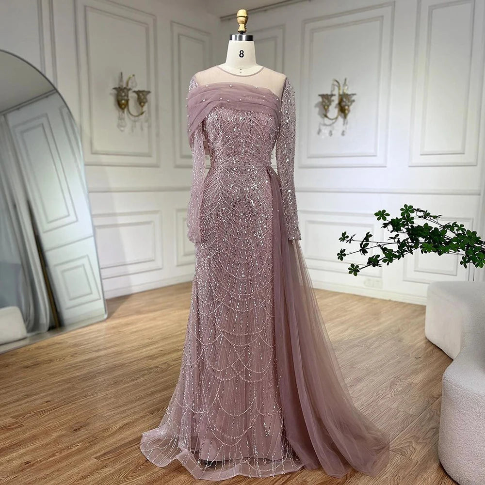 Luxury Champagne Mermaid Long Sleeves Arabic Evening Dress LA72254A - SERENE HILL