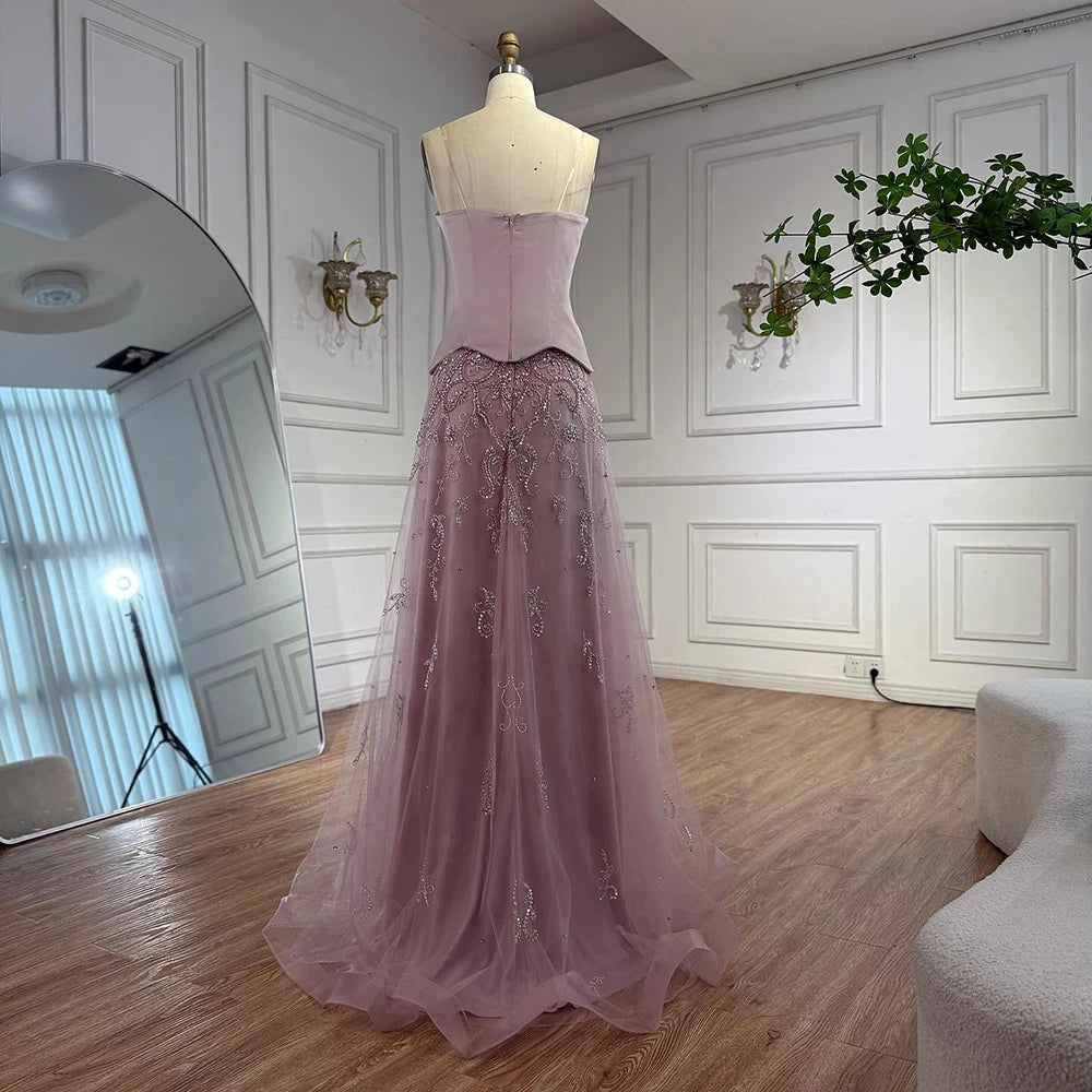 Elegant Sage Green Beaded A-Line Evening Dress Gown LA72809 - SERENE HILL
