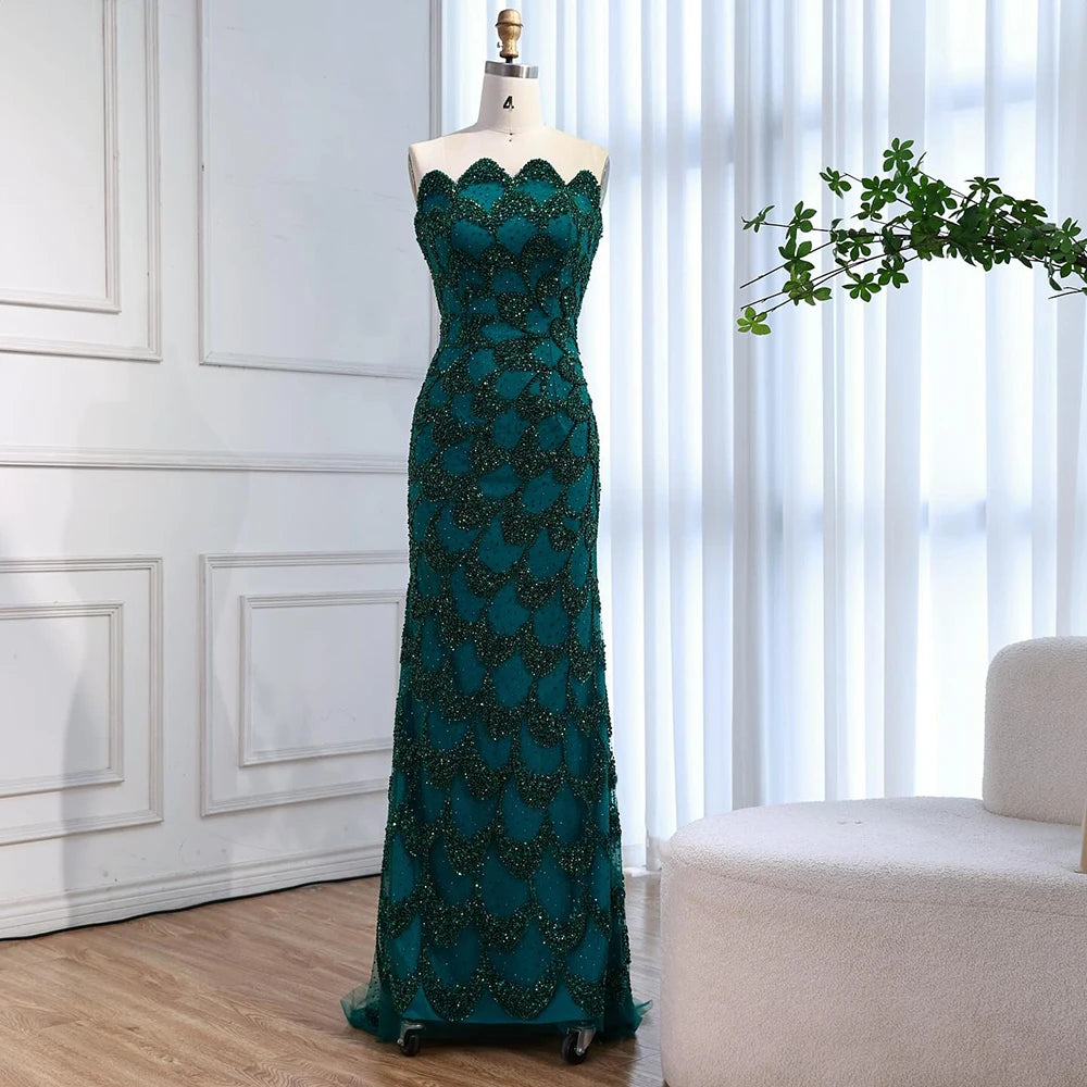 Luxury Arabic Designer Elegant Green Mermaid Evening Dress LA73117 - SERENE HILL