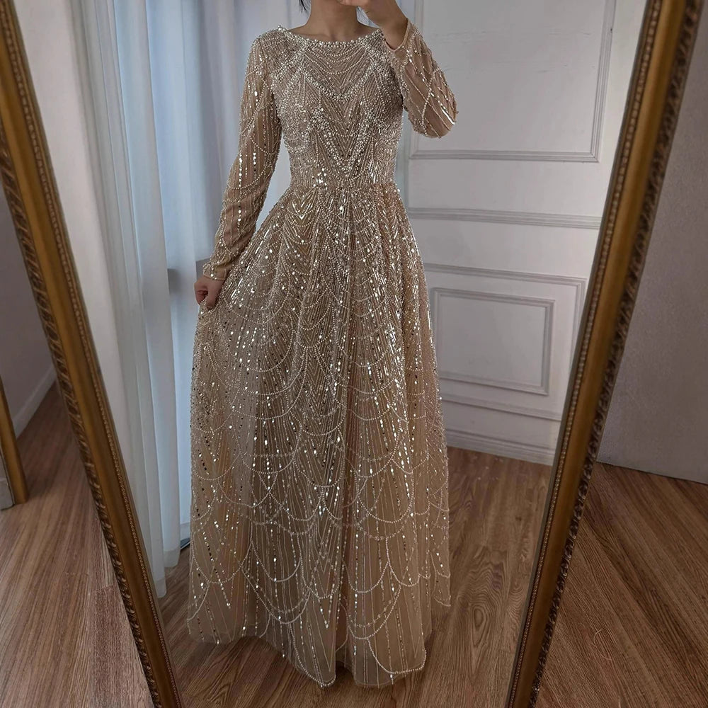 Luxury Olive Green Beaded A-Line Modest Evening Dress Plus Size LA72738B - SERENE HILL