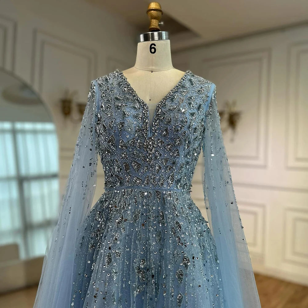 Luxury Blue Evening Dress with Cape 2025 LA72968 - SERENE HILL