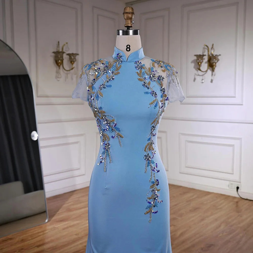 Luxury Mint Beaded Satin Mermaid Evening Dress with LA72797 - SERENE HILL