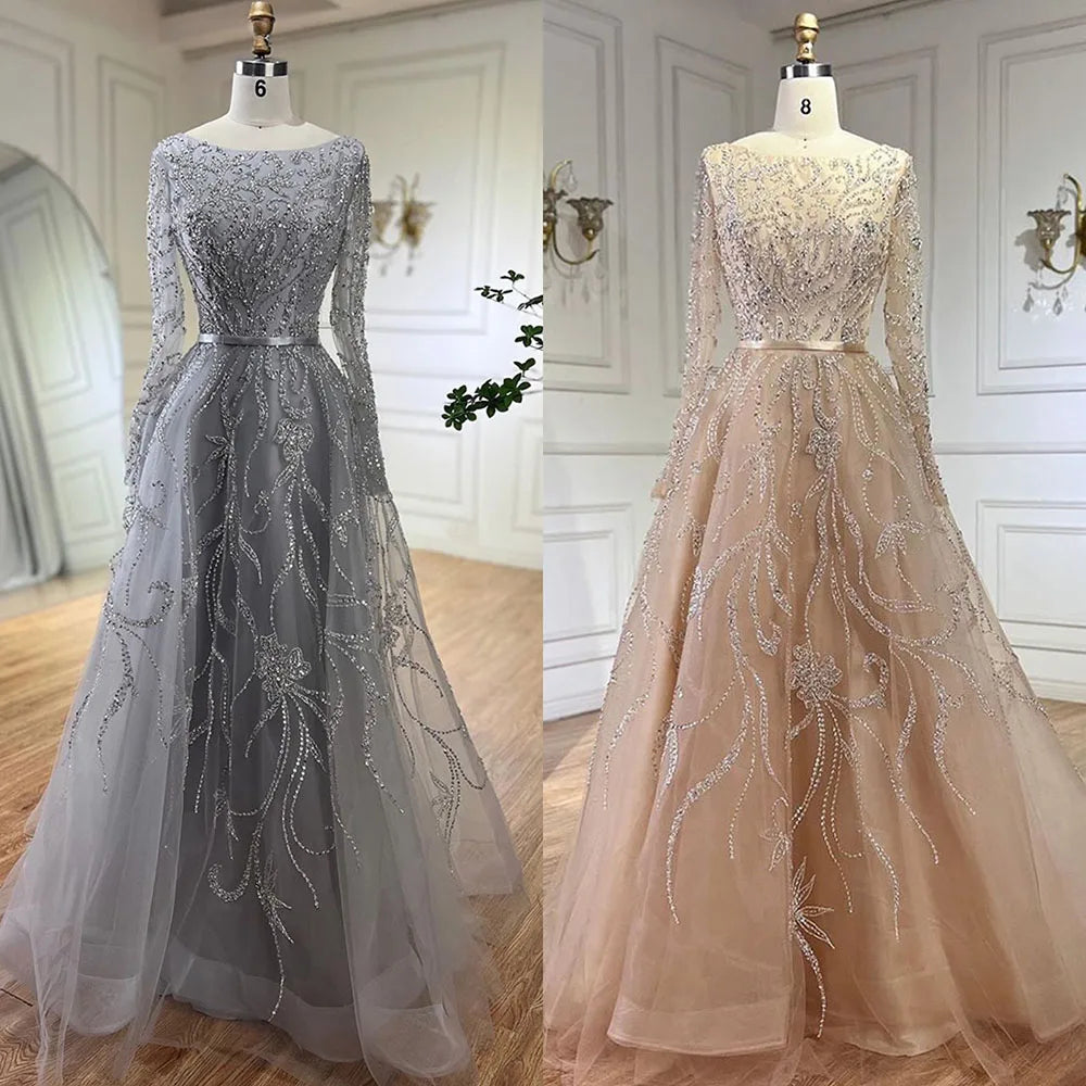 Muslim Nude A-Line Beaded Evening Dress with Long Sleeves LA71596A - SERENE HILL