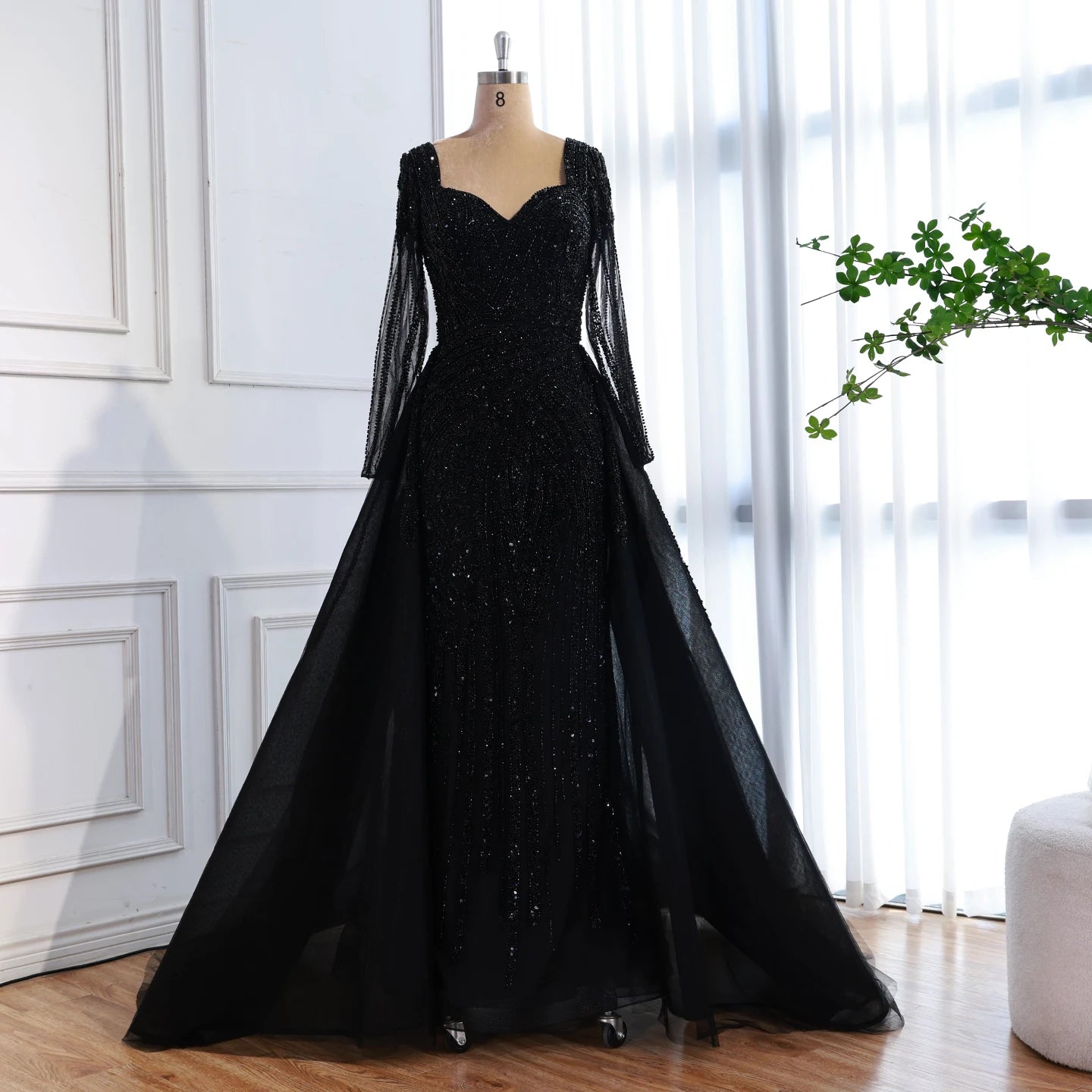 Luxury Dubai Pink Evening Dress Long Sleeve with Train LA73198 - SERENE HILL