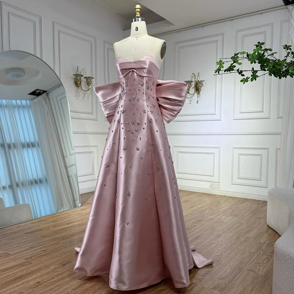 Pink Satin Mermaid Evening Gown with Big Bow LA72414B - SERENE HILL