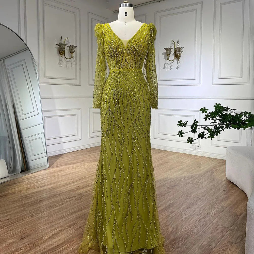 Luxury Blue Arabic Mermaid Beaded Evening Dress LA71931 - SERENE HILL