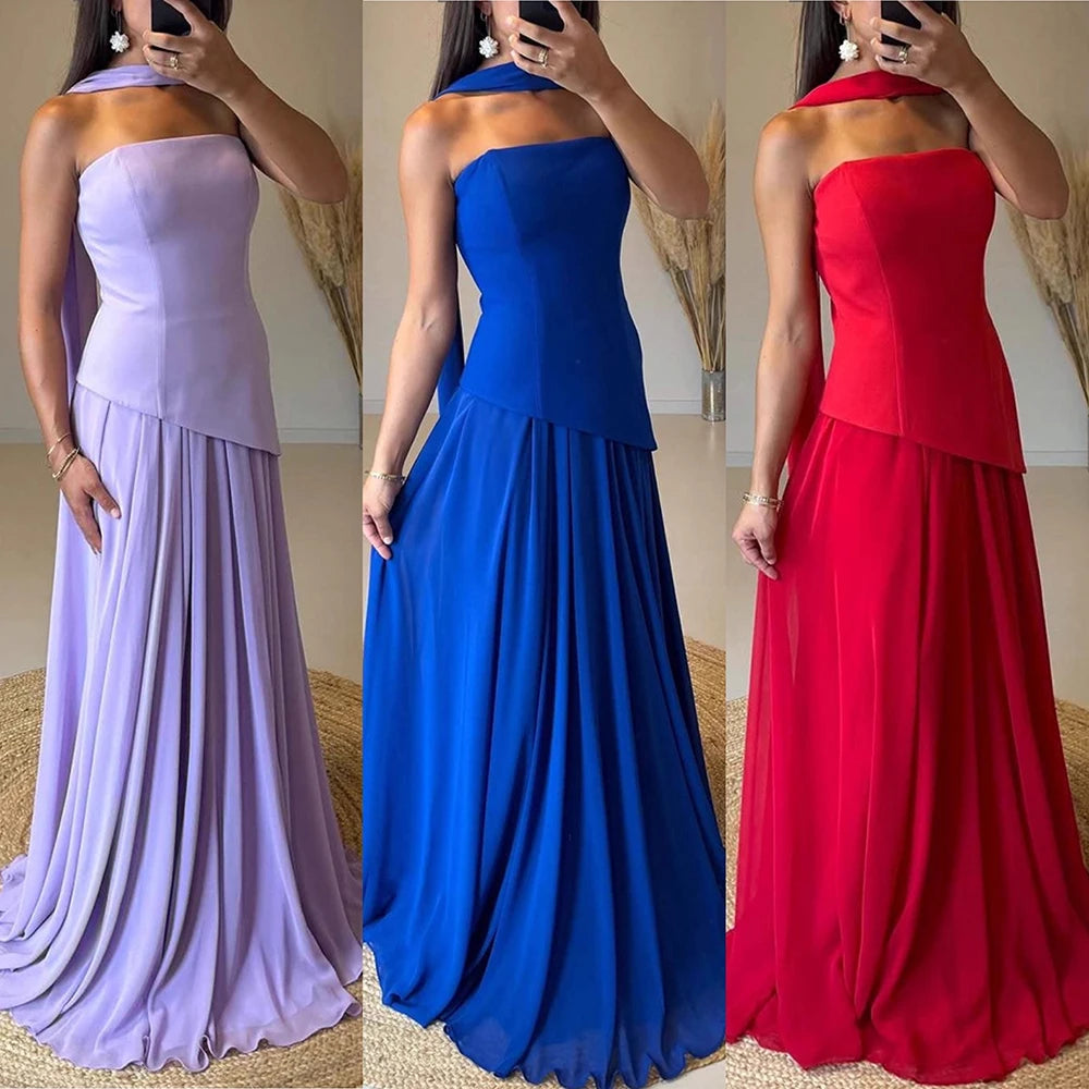 Luxury Lilac Elegant Evening Dress Flowing Skirt LA73165 - SERENE HILL