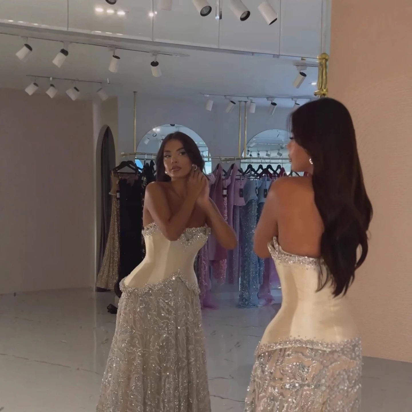Luxury Champagne Crystal Two Pieces Evening Dress LA73050D - SERENE HILL