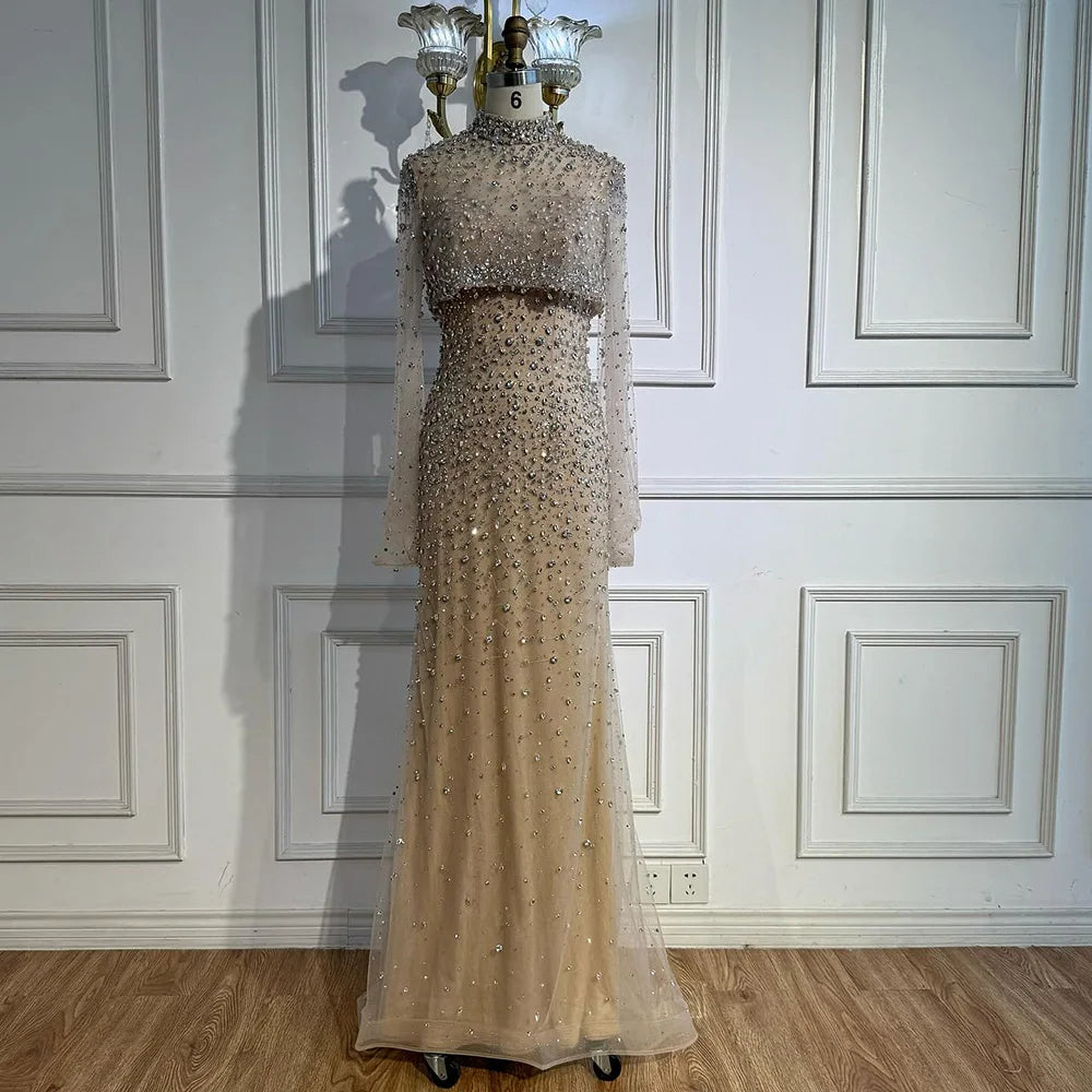 Luxury Turquoise Two Pieces Beaded Mermaid Evening Dress with Detachable Top LA73095 - SERENE HILL