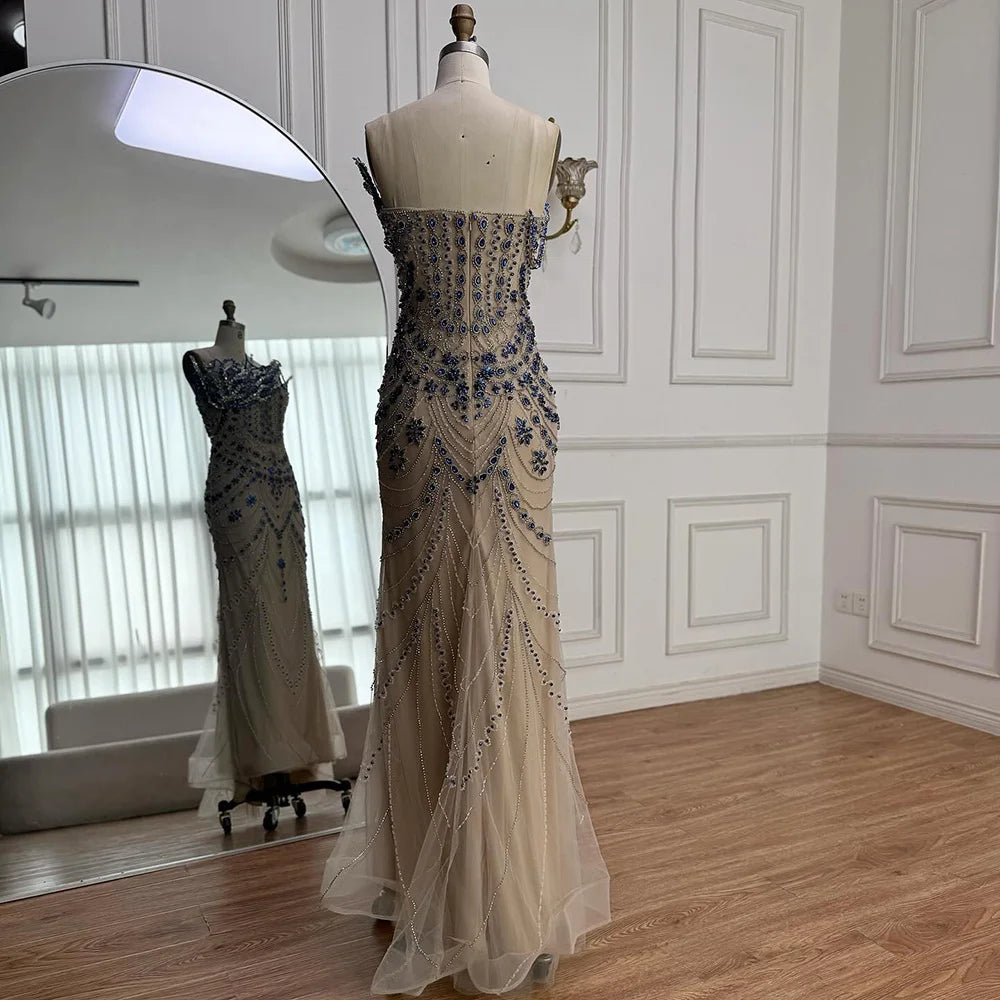 Luxury Blue Crystal Beaded Mermaid Evening Dress LA72760B - SERENE HILL