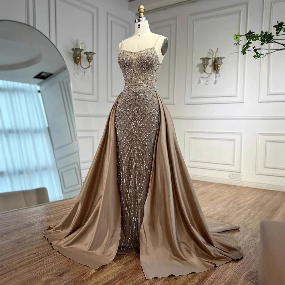 Sage Green Beaded Evening Dress Detachable Overskirt Party LA72733A - SERENE HILL