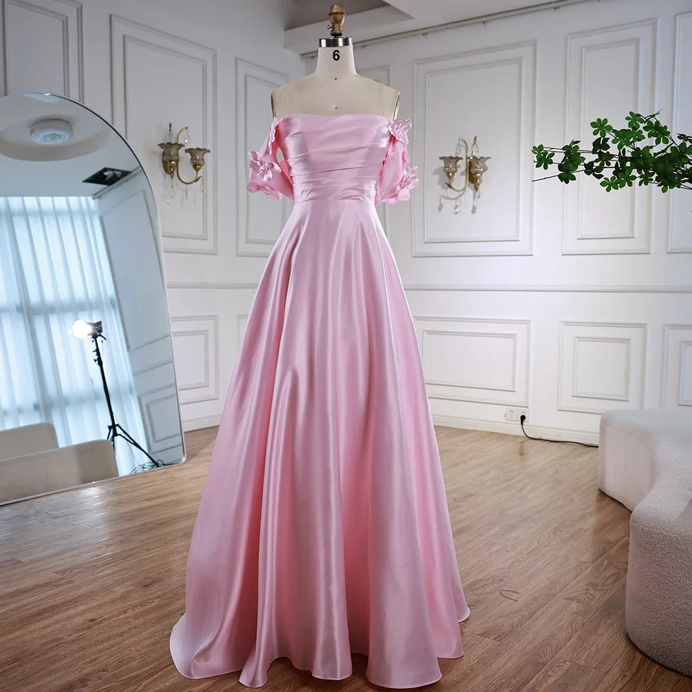 Satin Arabic Gown Luxury Pink Satin A-Line Off Shoulder Arabic Evening Dress LA73036 Satin Arabic Gown Luxury Pink Satin A-Line Off Shoulder Arabic Evening Dress LA73036