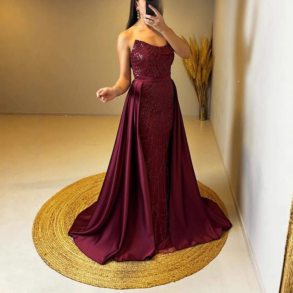 Luxury Wine Red Crystal Beaded Elegant Evening Dress with Overskirt LA72032Q SERENE HILL Luxury Wine Red Crystal Beaded Elegant Evening Dress with Overskirt LA72032Q SERENE HILL