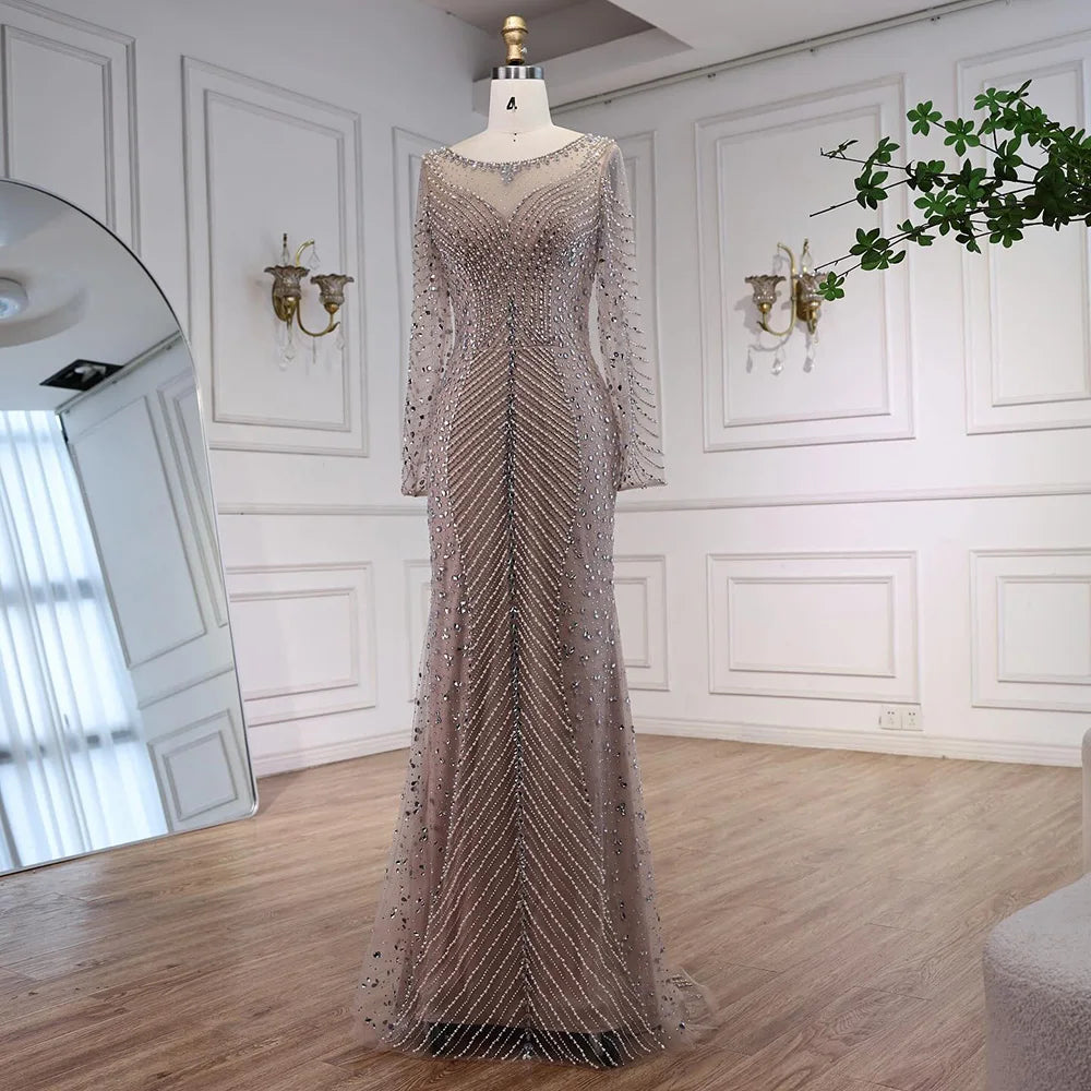 chinese dress ladies Nude Luxury Long Sleeves Muslim Evening Dresses With Cape SS369A Light Blue / 4 main image 0