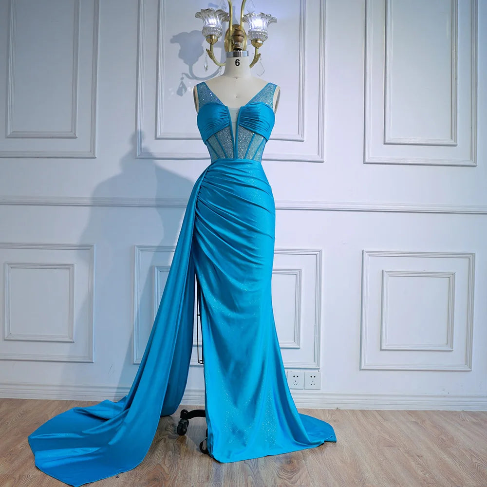 Blue Prom Dress with Side Overskirt Spaghetti Straps LA73011 - SERENE HILL