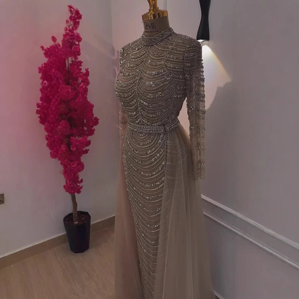 Luxury Caramel Beaded Mermaid Evening Dress with Overskirt LA72362A - SERENE HILL