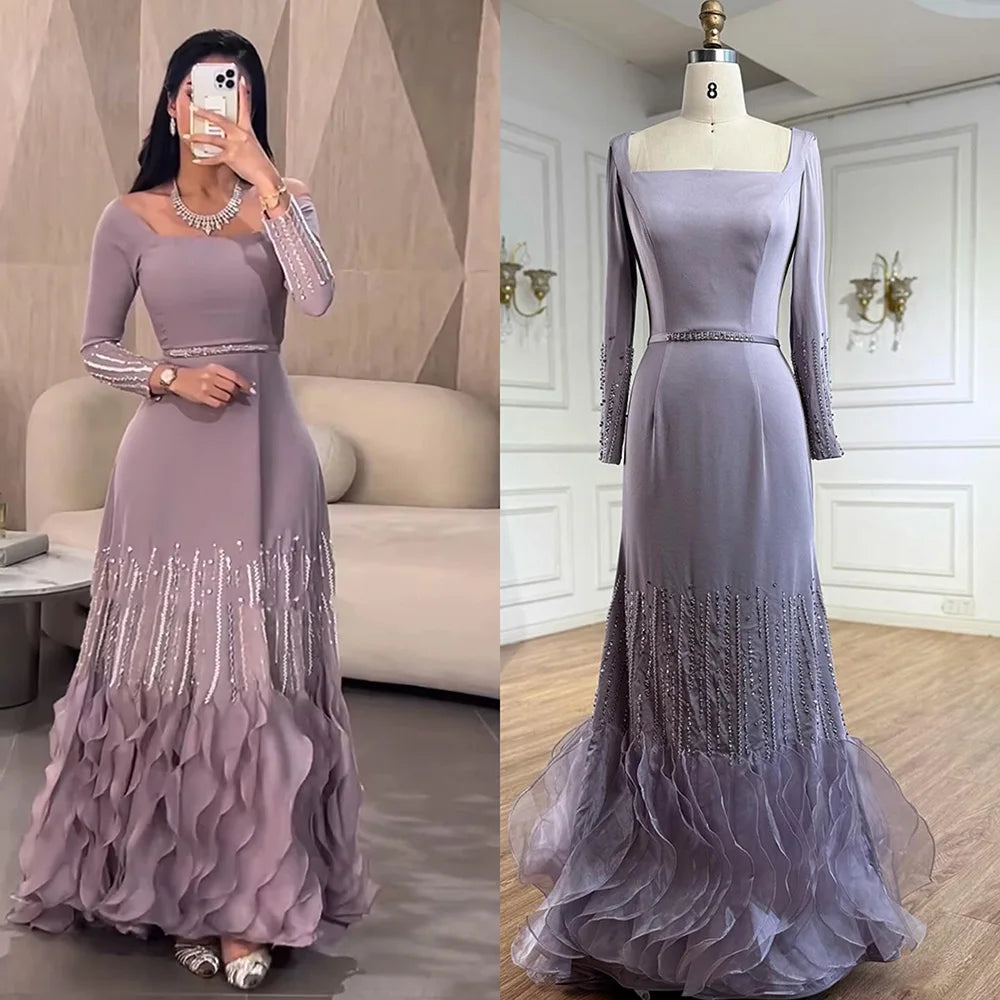 Luxury Lilac Ruffles Dubai Evening Dress Saudi Wedding Party LA72952 - SERENE HILL