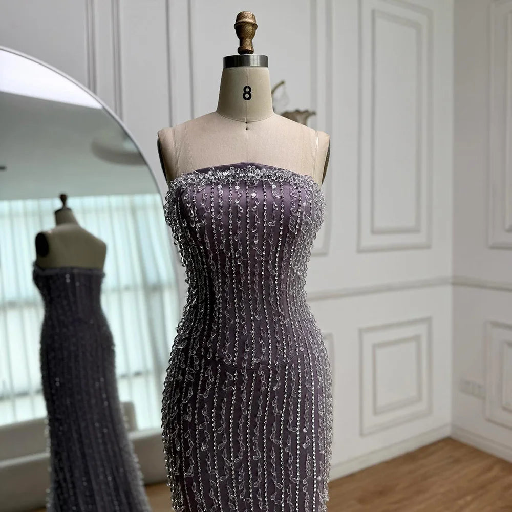 Elegant Crystal Beaded Lilac Mermaid Evening Gown LA72950 - SERENE HILL