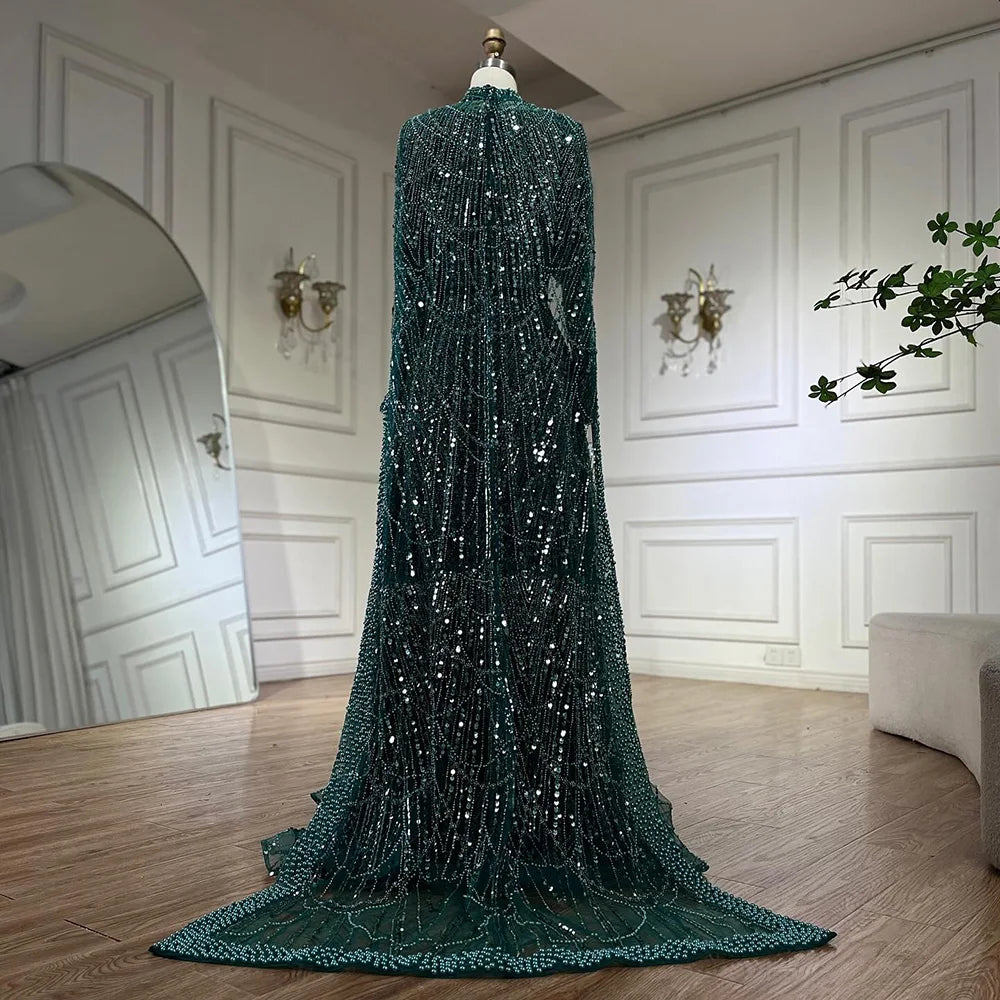 Luxury Modest Sage Green Evening Dress with Pearls LA72032B - SERENE HILL