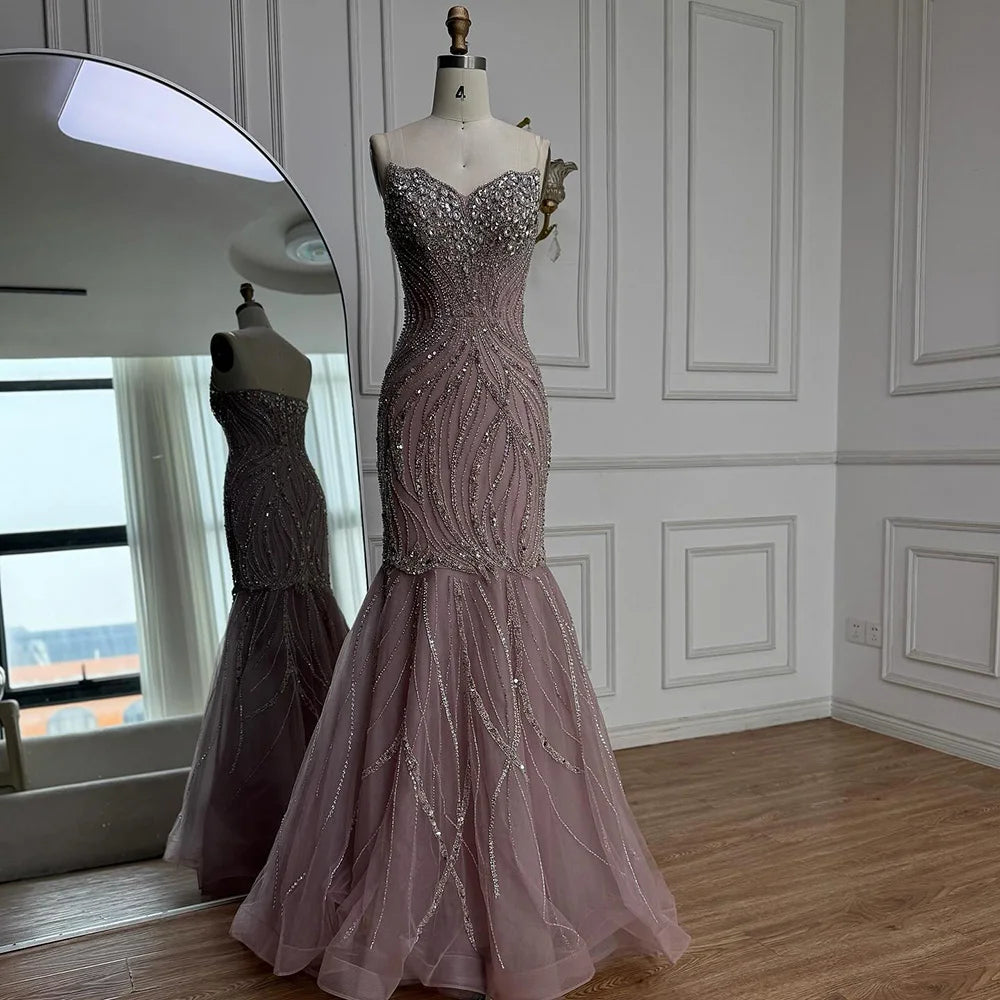 Luxury Pink Beaded Mermaid Evening Dress LA73124 - SERENE HILL