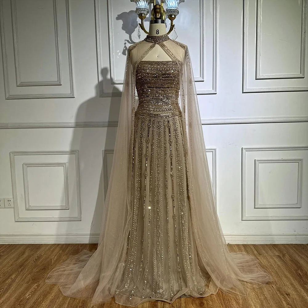 Luxury Dubai Caramel A-Line Beaded Evening Dress LA72873 - SERENE HILL
