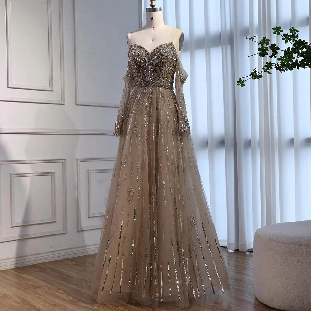 Luxury Caramel Crystal Beaded Long Sleeve Mermaid Evening Dress LA73130 SERENE HILL Luxury Caramel Crystal Beaded Long Sleeve Mermaid Evening Dress LA73130 SERENE HILL