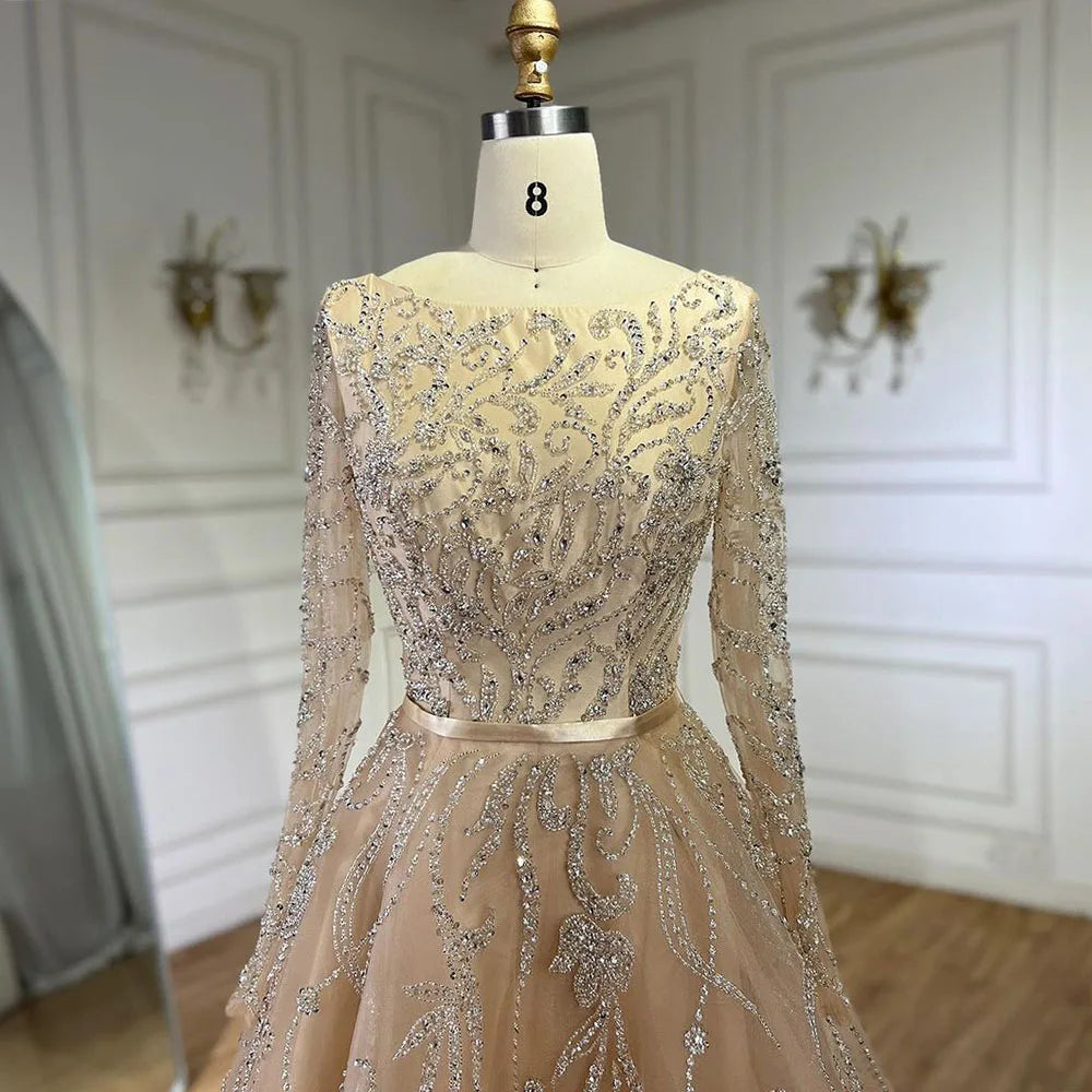 Muslim Nude A-Line Beaded Evening Dress with Long Sleeves LA71596A - SERENE HILL