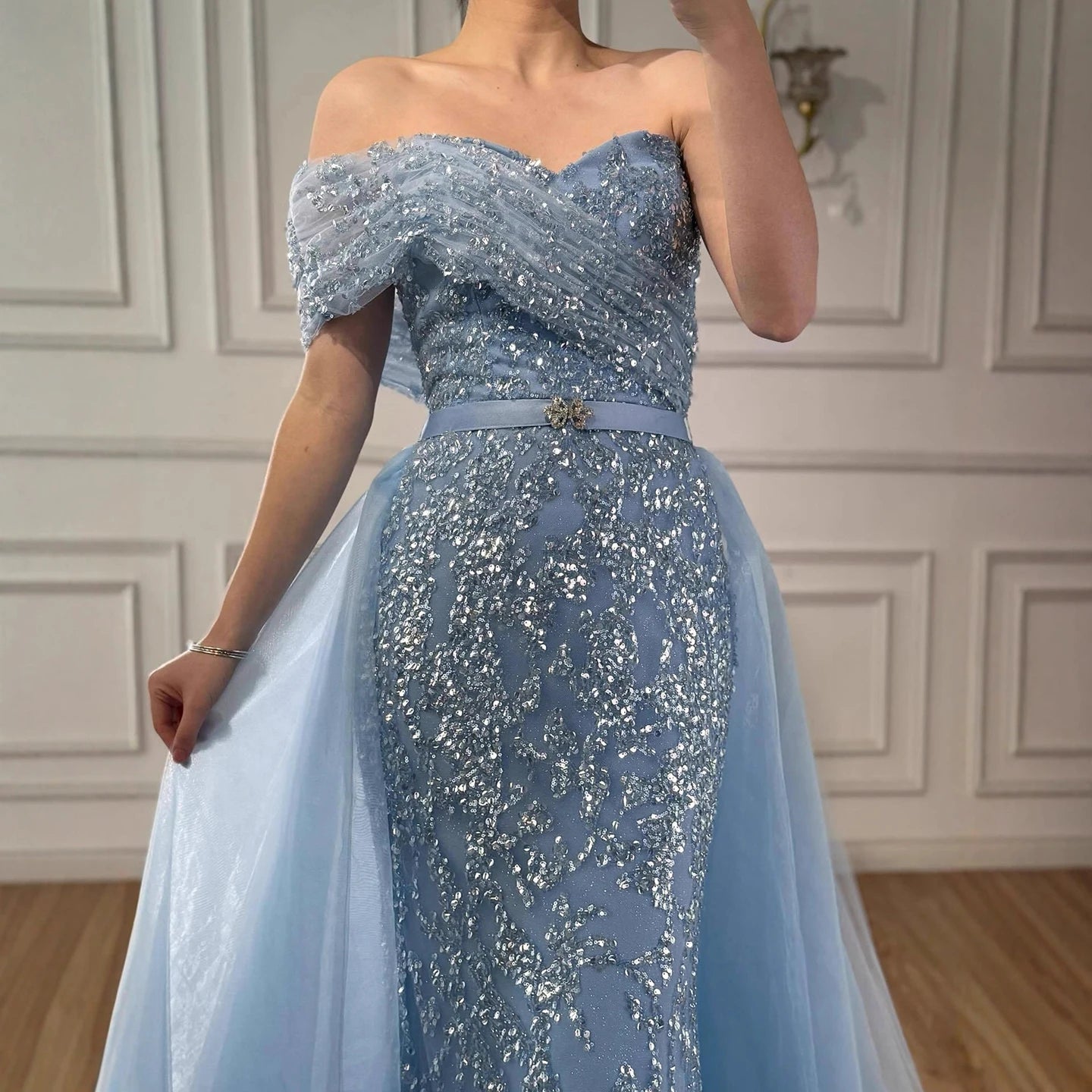 Luxury Arabic Blue One Shoulder Mermaid Evening Dress LA73378A - SERENE HILL