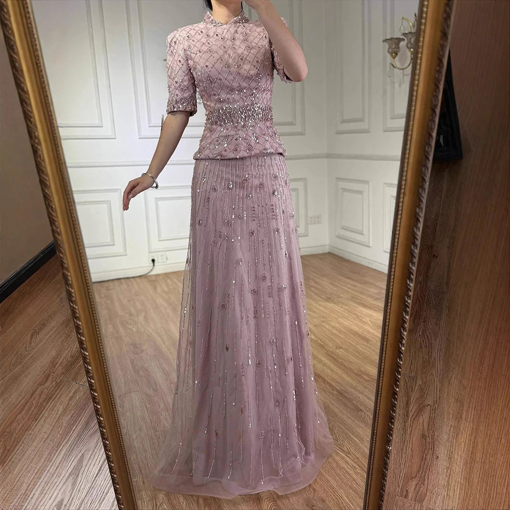 Luxury Designer Arabic Pink Evening Dress LA72955 - SERENE HILL