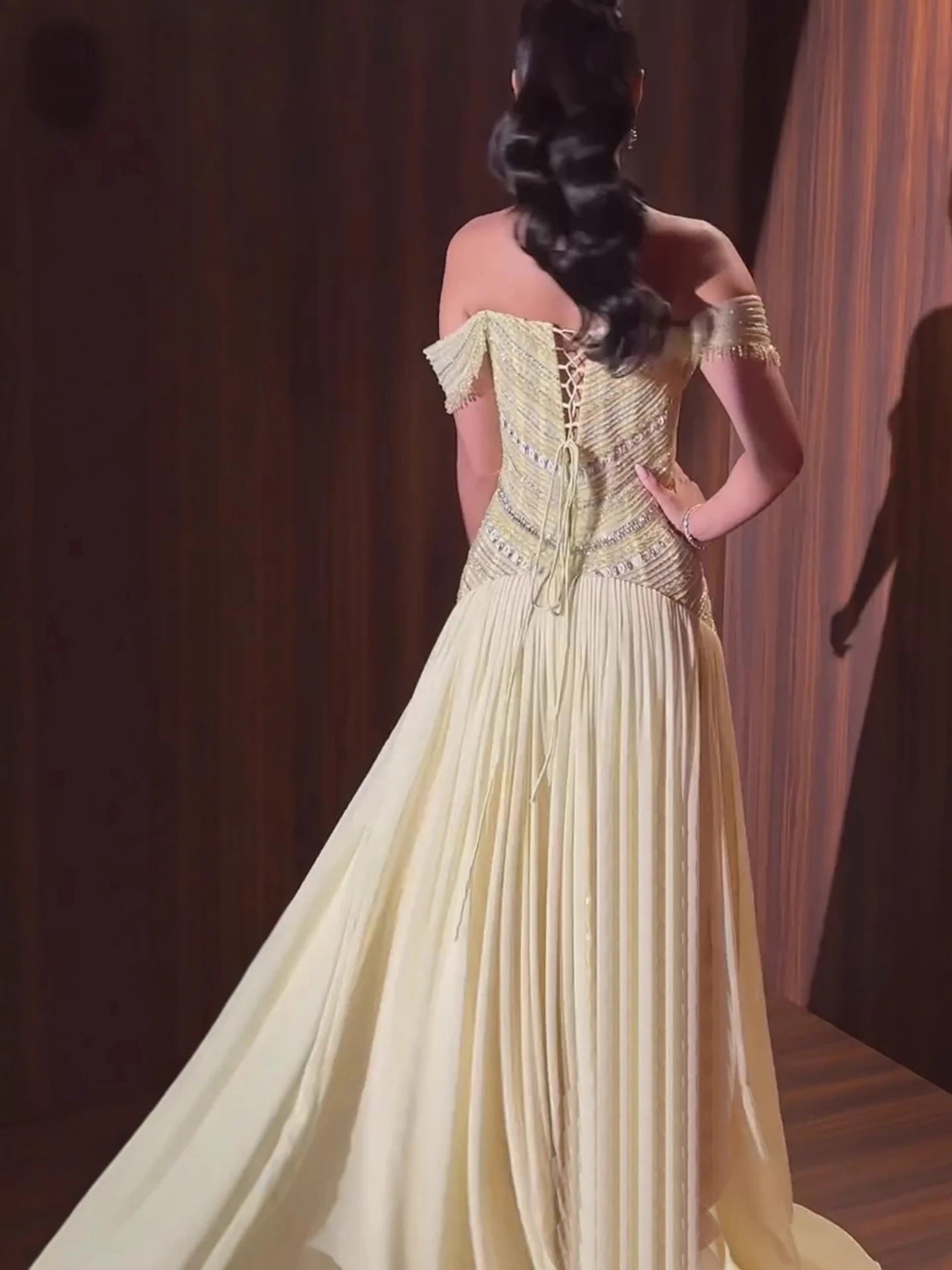 Luxury Evening Dress Yellow Off Shoulder Beaded A-Line Gown LA73350 - SERENE HILL