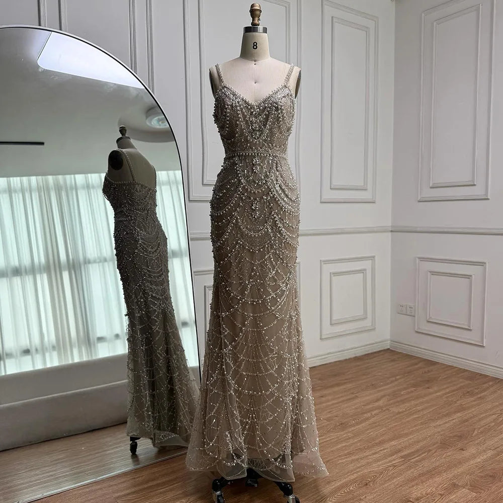 Luxury Nude Beaded Mermaid Evening Dress with Pearls LA72986A - SERENE HILL