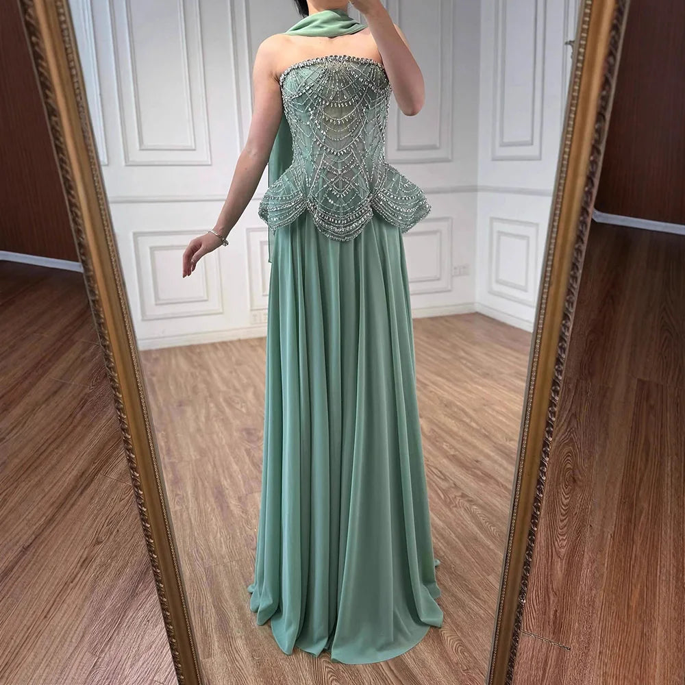 Luxury Designer Nude Beaded Chiffon Evening Dress LA72915 - SERENE HILL