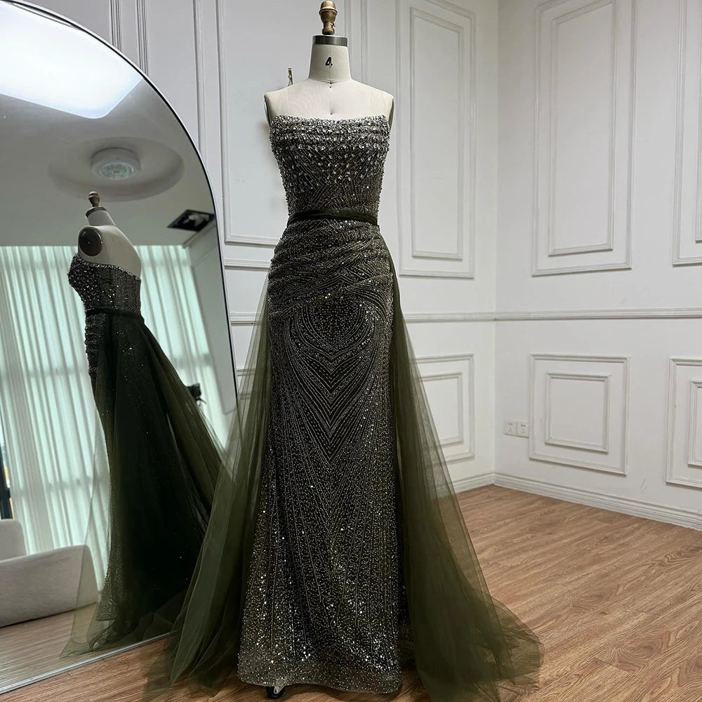 Lilac Olive Green Mermaid Evening Dress with Detachable Overskirt LA73162 - SERENE HILL