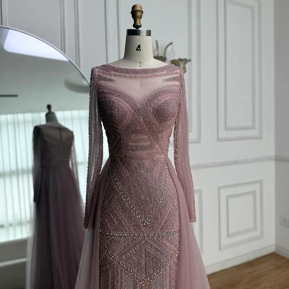 Luxury Dubai Nude Evening Dress With Long Sleeves LA72967 - SERENE HILL