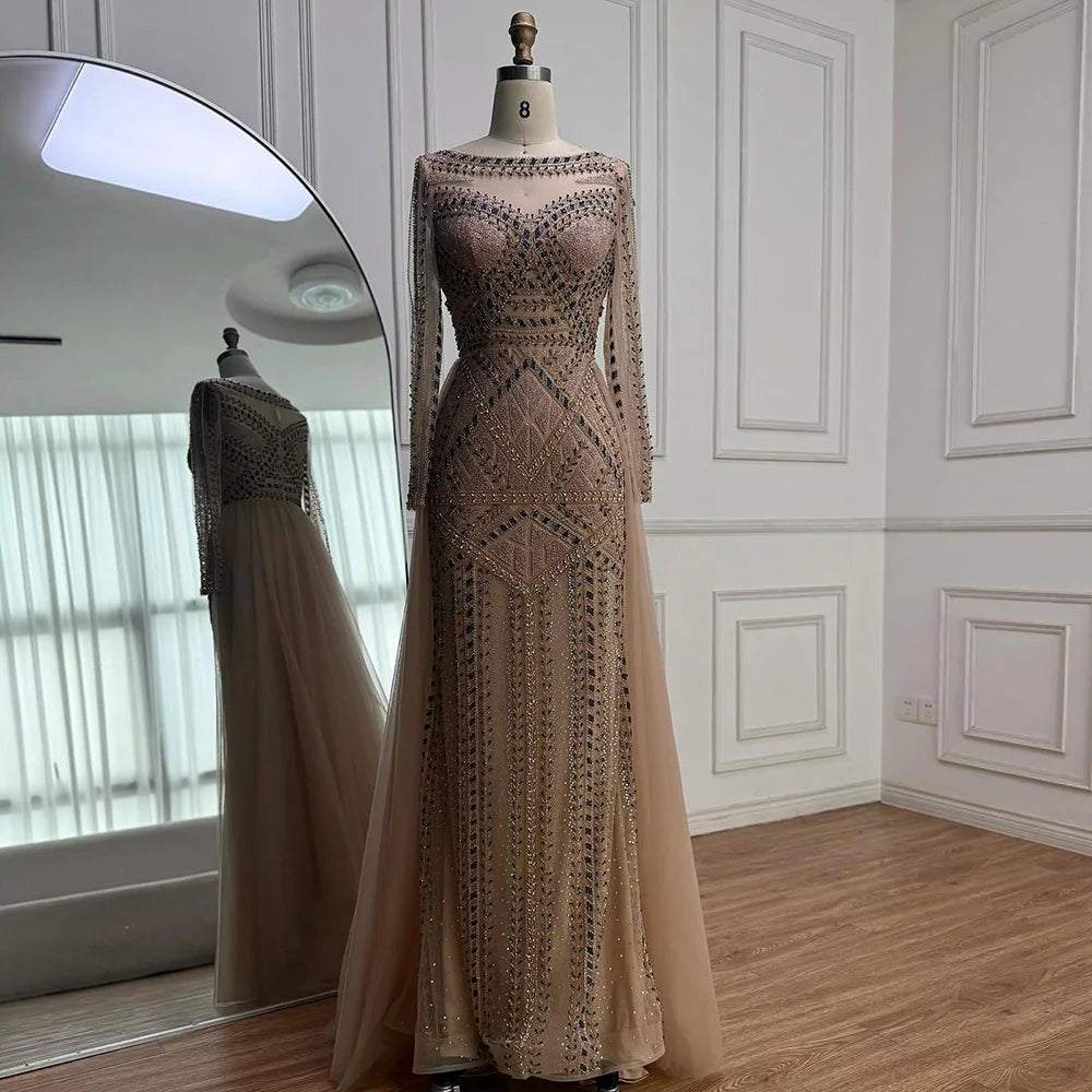 Luxury Dubai Nude Evening Dress With Long Sleeves LA72967 - SERENE HILL
