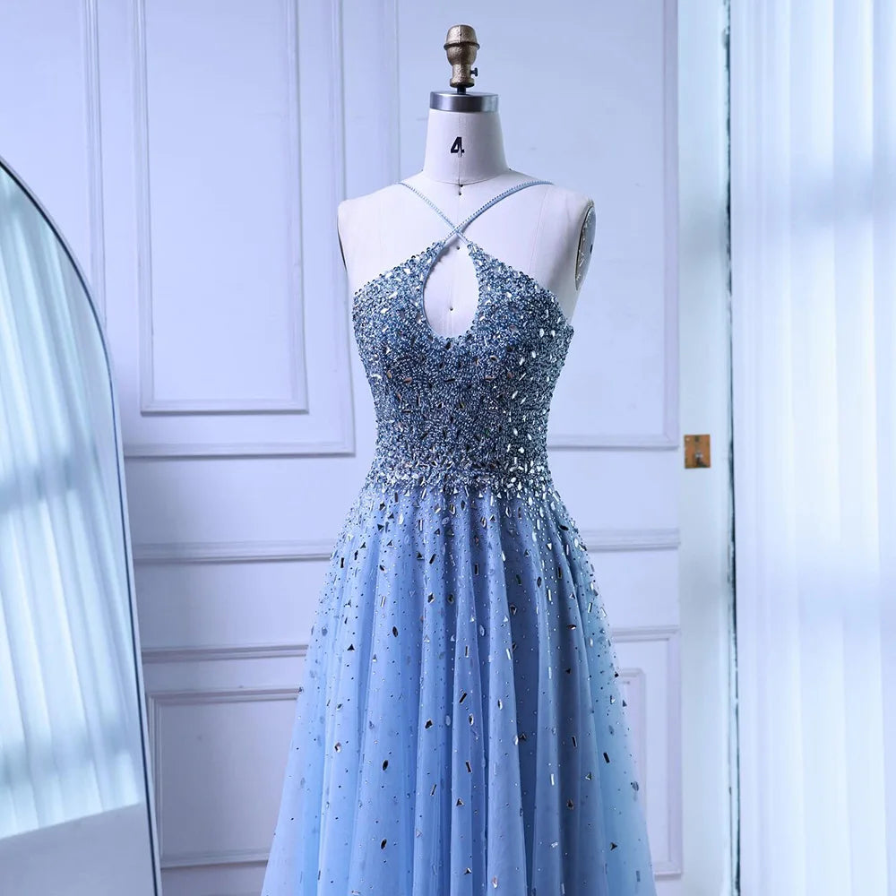 Caramel Halter Beaded Tulle A-Line Evening Gown Dubai Saudi LA72863 - SERENE HILL