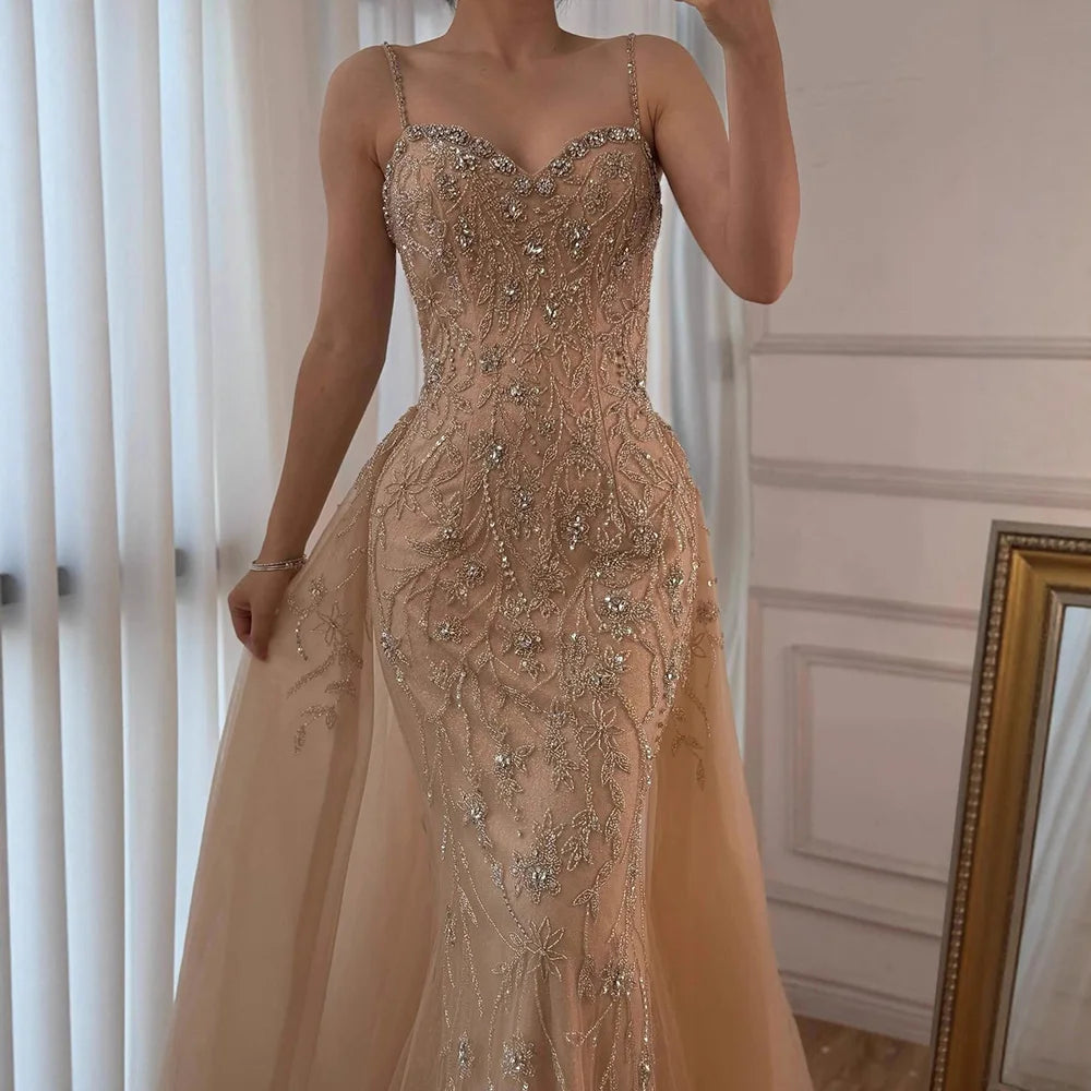 Luxury Nude Beaded Evening Dress with Overskirt 2025 LA73121 - SERENE HILL