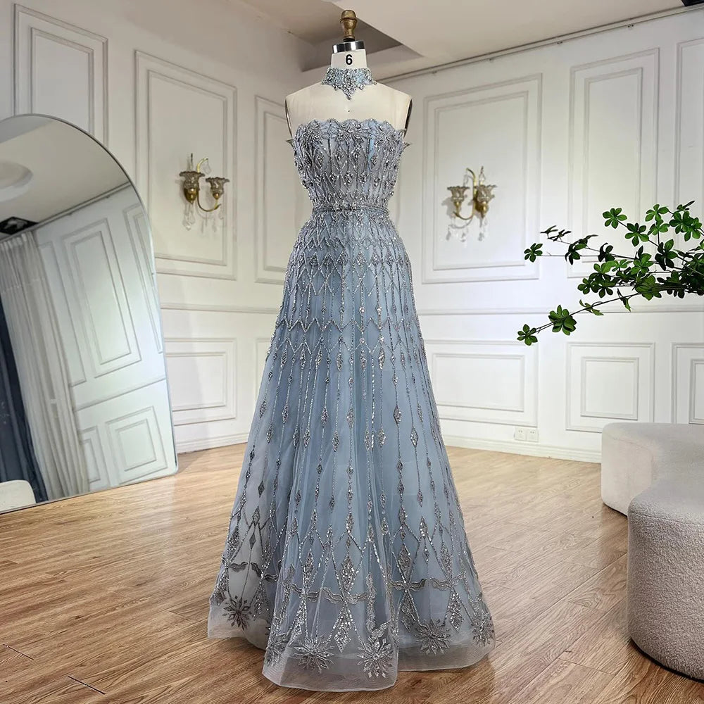 Luxury Dubai Arabic A-Line Elegant Blue Saudi Evening Gown Luxury Bead SERENE HILL Luxury Dubai Arabic A-Line Elegant Blue Saudi Evening Gown Luxury Bead SERENE HILL