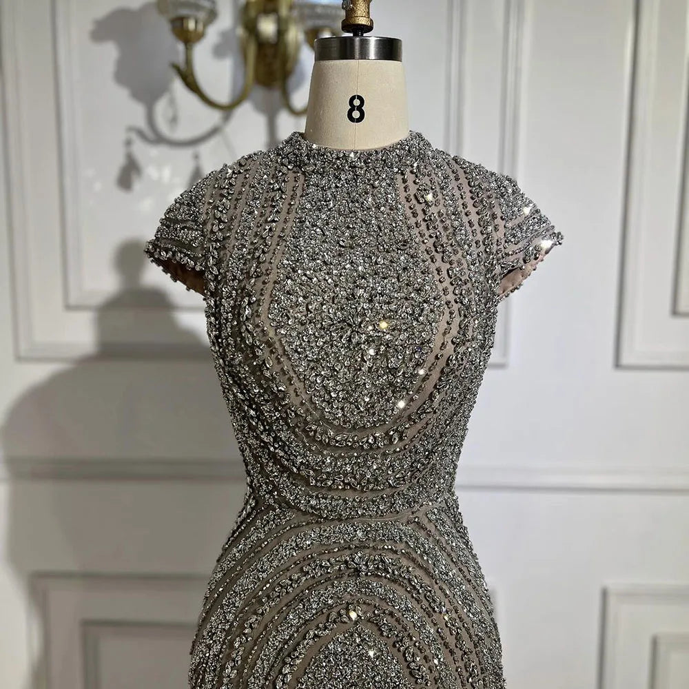 Luxury Designer Dubai Silver Nude Arabic Evening Dresses LA72344 - SERENE HILL
