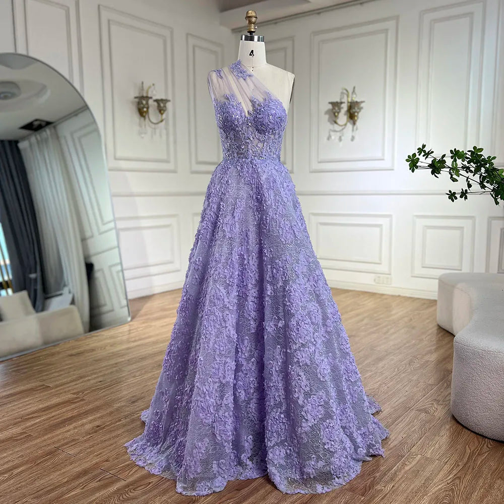 Serene Hill 2025 Arabic Lilac One-Shoulder A-Line Lace Appliques Luxury Prom Dress for Women's Party LA72619 SERENE HILL Serene Hill 2025 Arabic Lilac One-Shoulder A-Line Lace Appliques Luxury Prom Dress for Women's Party LA72619 SERENE HILL